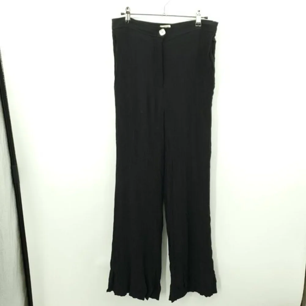 Jason Wu Crinkle Wide Leg High Rise Pants M Black